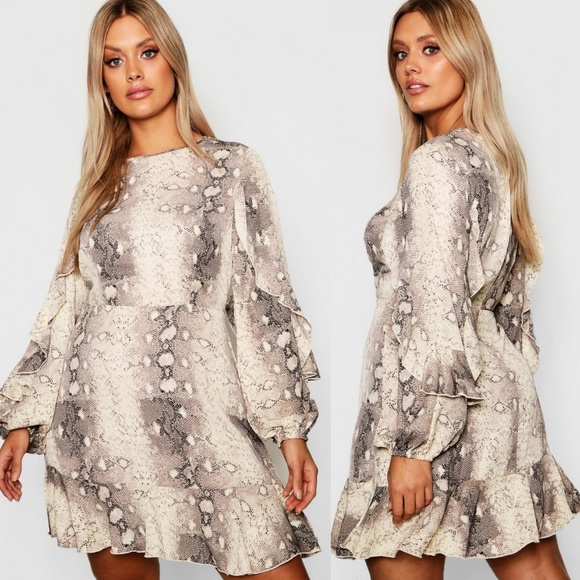 ASOS Curve Dresses & Skirts - ASOS Boohoo Curve Snakeskin Print Ruffle Dress